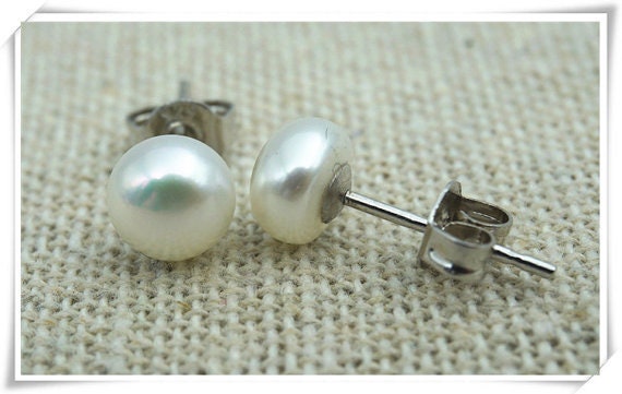 SELECT SIZE-One pair white pink purple pearl stud earrings,button round Pearl studs,Sterling silver,Christmas,Wedding,birthday,SE1-008
