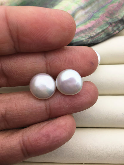 1 pair AAA 12-13mm White Coin Fresh Water pearl stud earrings,S925 Sterling Silver,dangle pearl earrings,SE3-061