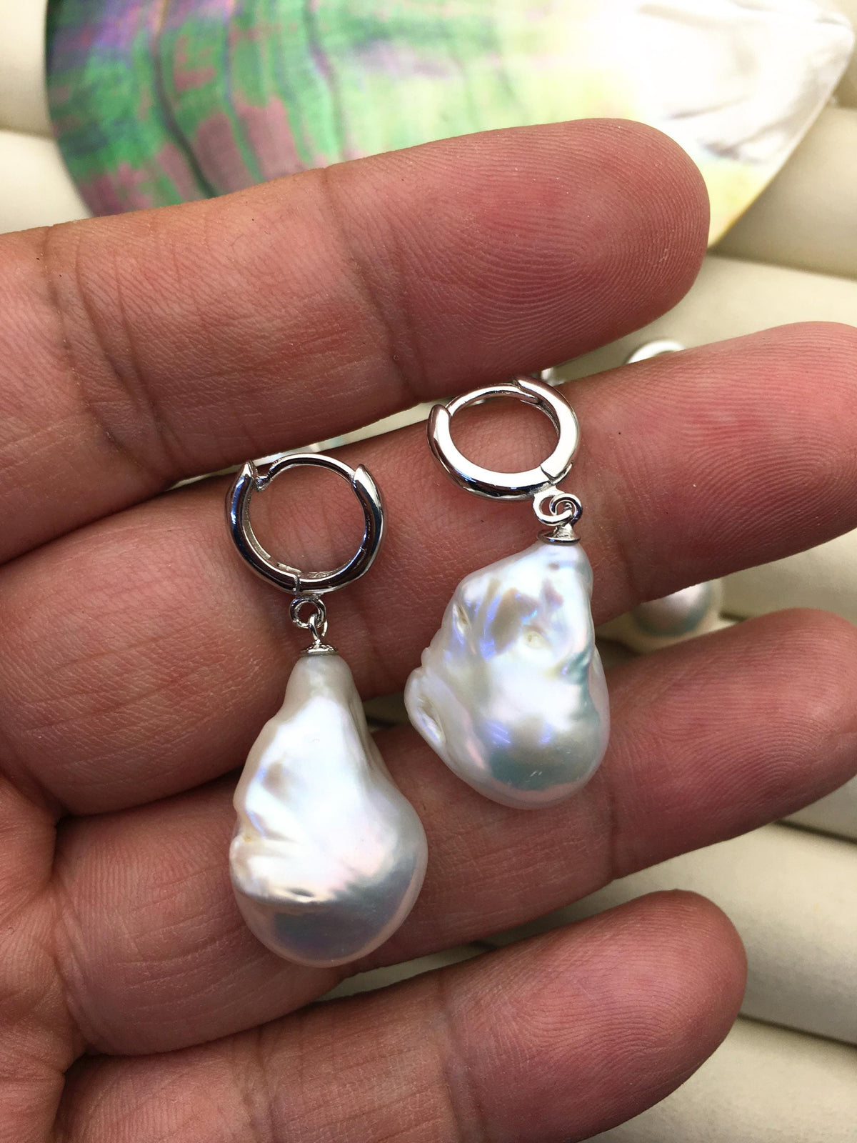 1 pair AAA 13-17mm white flame ball pearl hook earrings,sterling silver,earring with white baroque Natural Pearl,SE3-031-22