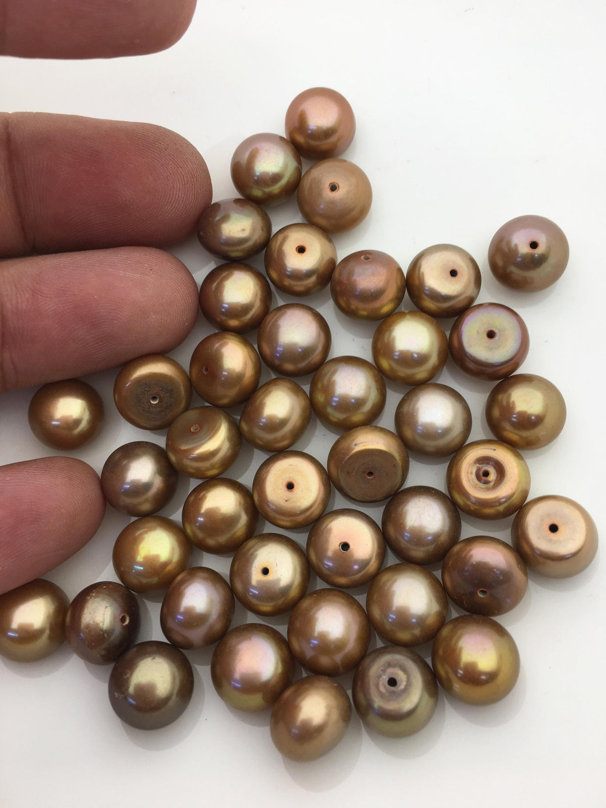 20pcs AAA 10-11mm Brown button round freshwater loose pearl,half drilled,BTN10-T4