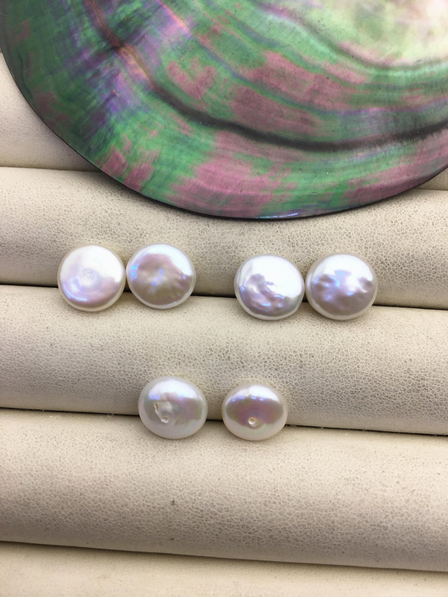 2 pairs AA+ 10-11mm White Coin Freshwater Pearls Pair,high luster- Coin Pearl-petite Pearl- 0.9mm bottom half hole,COIN10-3A-2