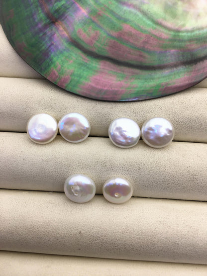 2 pairs AA+ 10-11mm White Coin Freshwater Pearls Pair,high luster- Coin Pearl-petite Pearl- 0.9mm bottom half hole,COIN10-3A-2