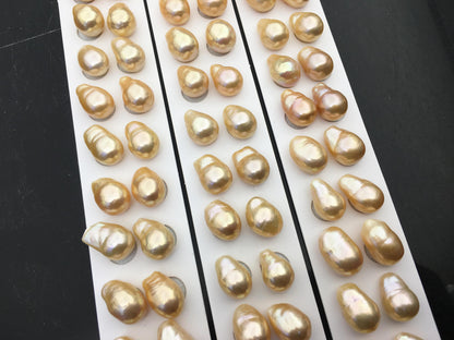 10pairs AAA 11-12mm Natural Orange Rainbow Long baroque drop edison freshwater pearl Pair,top half hole,ED11-3A-2-9