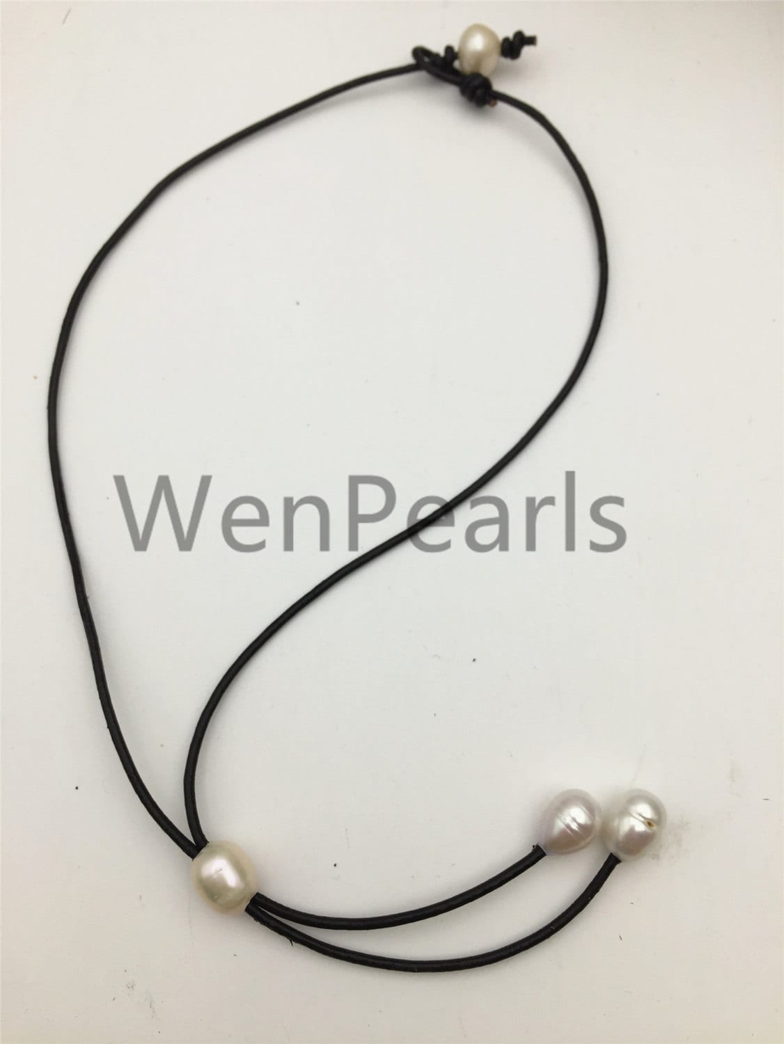 Freshwater Pearl and Leather Lariat Necklace, Light Brwon Leather Pearl necklace, Leather baroque pearl necklace,Le4-004