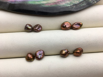 2 pairs AAA 6-7mm Brown keshi pearls Pair,for make stud earrings,ZS-127-38