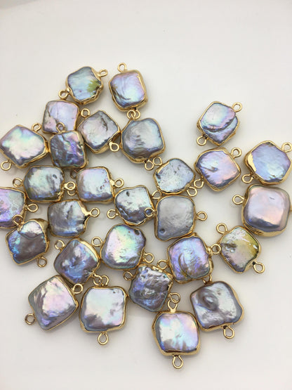 5pcs AA+ 12-15mm Gray Block Pearl Pendant with Gold Electroplated Edge for make Earrings bracelet necklace,wen pearl,EDG-014