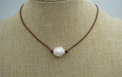 Huge pearl necklace,Leather Pearl Choker, Pearl Leather Necklace, White Freshwater pearl, Birthday, Black Leather Pearl necklace,Le2-019