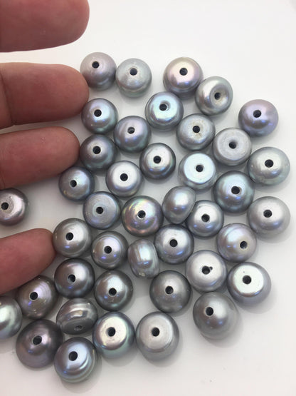 20pcs AA 12-14mm Gray button freshwater pearls,2.2mm large hole,Rondelle pearl Beads,loose pearl,DIY material,SM12-T1