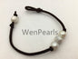 Three Round pearl Leather Pearls Bracelet - 10mm near round pearl - Genuine freshwater pearl - Le7-084