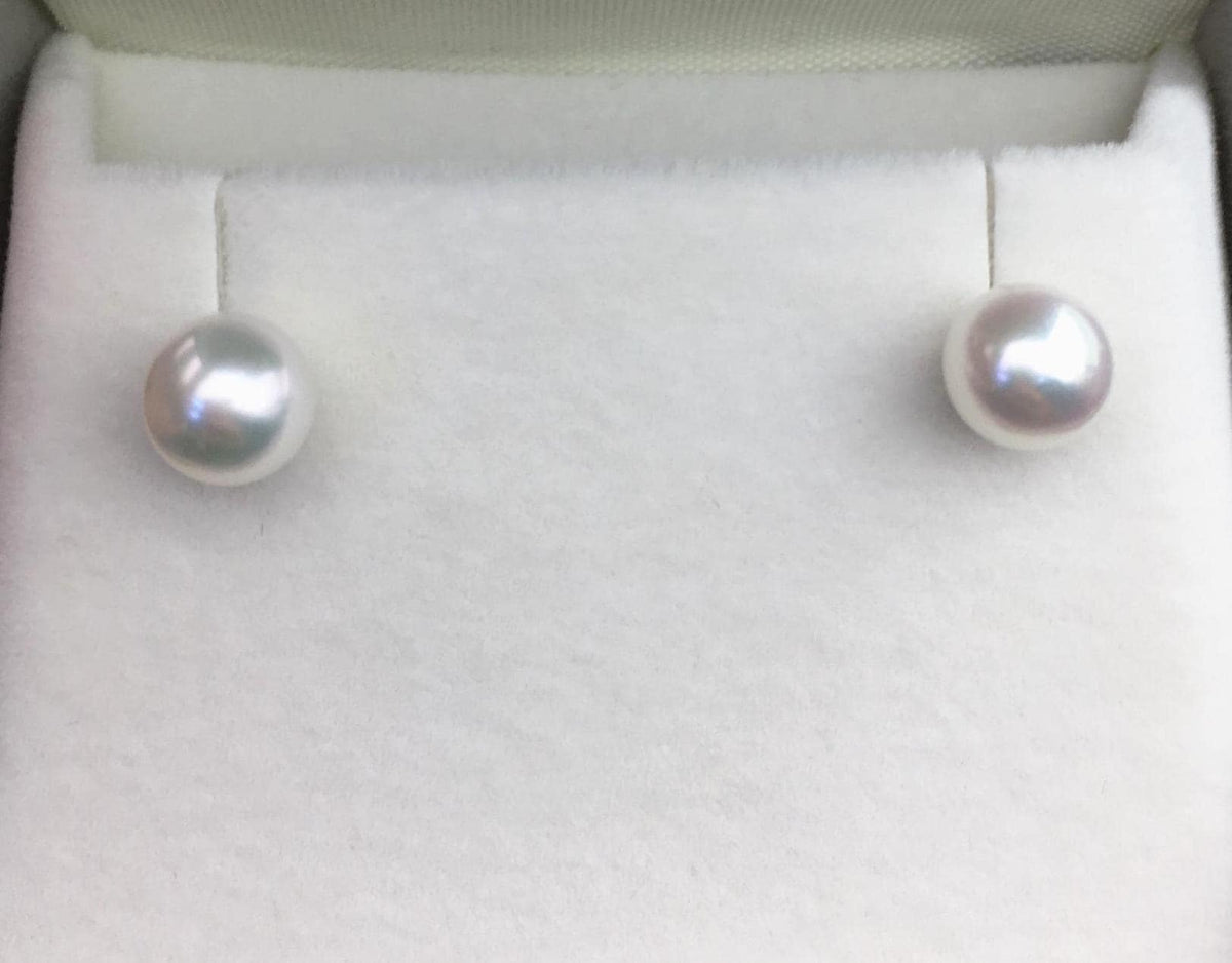 high luster!1 pair AAA 6.5-7mm akoya round pearl stud earrings,sterling silver metal,made in japan,SE3-097