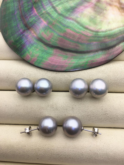 1 pair AAA 10-11mm gray round edison pearl stud earrings,S925 Sterling Sliver stud earrings,wedding pearl earrings,SE3-T9-26