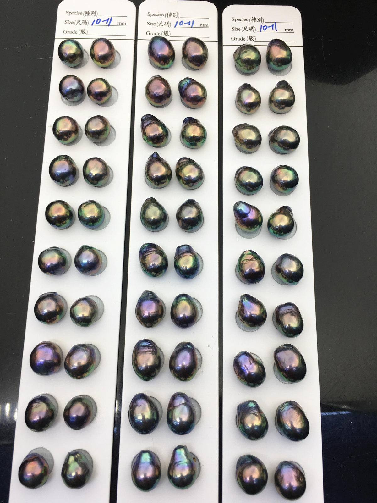10pairs AAA 10-11mm Black Rainbow baroque drop edison freshwater pearl Pair,top half hole,ED11-3A-2-30