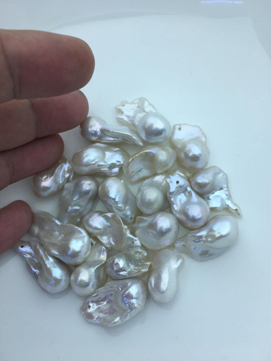 19pcs AAA/AA+ 13-16mm white flame ball pearl,1.0mm large hole,FL15-T4-18