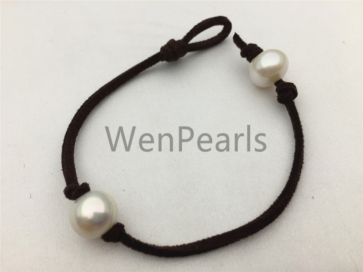 One pearl Leather Pearls Bracelet - 10mm near round pearl - Genuine freshwater pearl - Le7-085