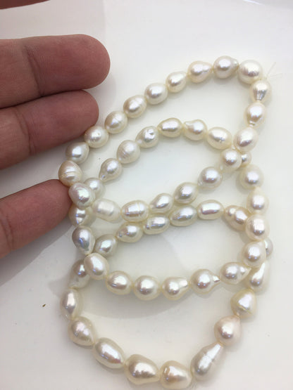 High Luster!2pcs 7 inchs AA+ 7-8mm White Baroque Rice Freshwater Akoya pearl Elastic string Bracelet,B8-003-5