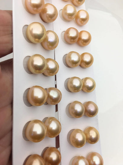 2 pairs AAA 11-12mm orange rice freshwater pearls,half hole,LR11-T7