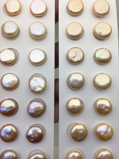 2 pairs AAA 13-14mm Pink Coin Freshwater Loose Pearls Pair,For make Pearl Jewelry,0.9mm half hole,COIN11-3A-3-6