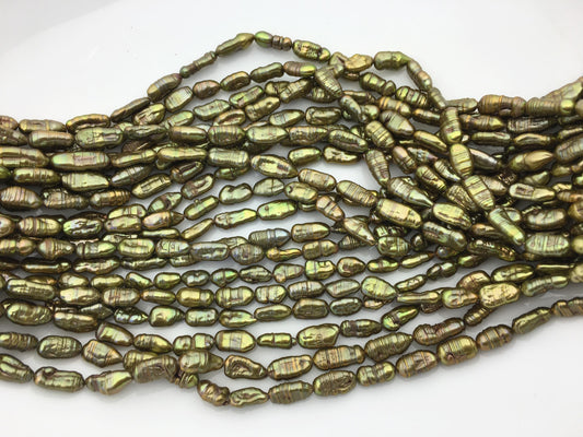 AA+ 5-6mm green yellow toothpick Biwa Pearl Necklace,Genuine Fresh Water Pearl,Wedding Necklace,Mothers Day,ZS-80-10-13