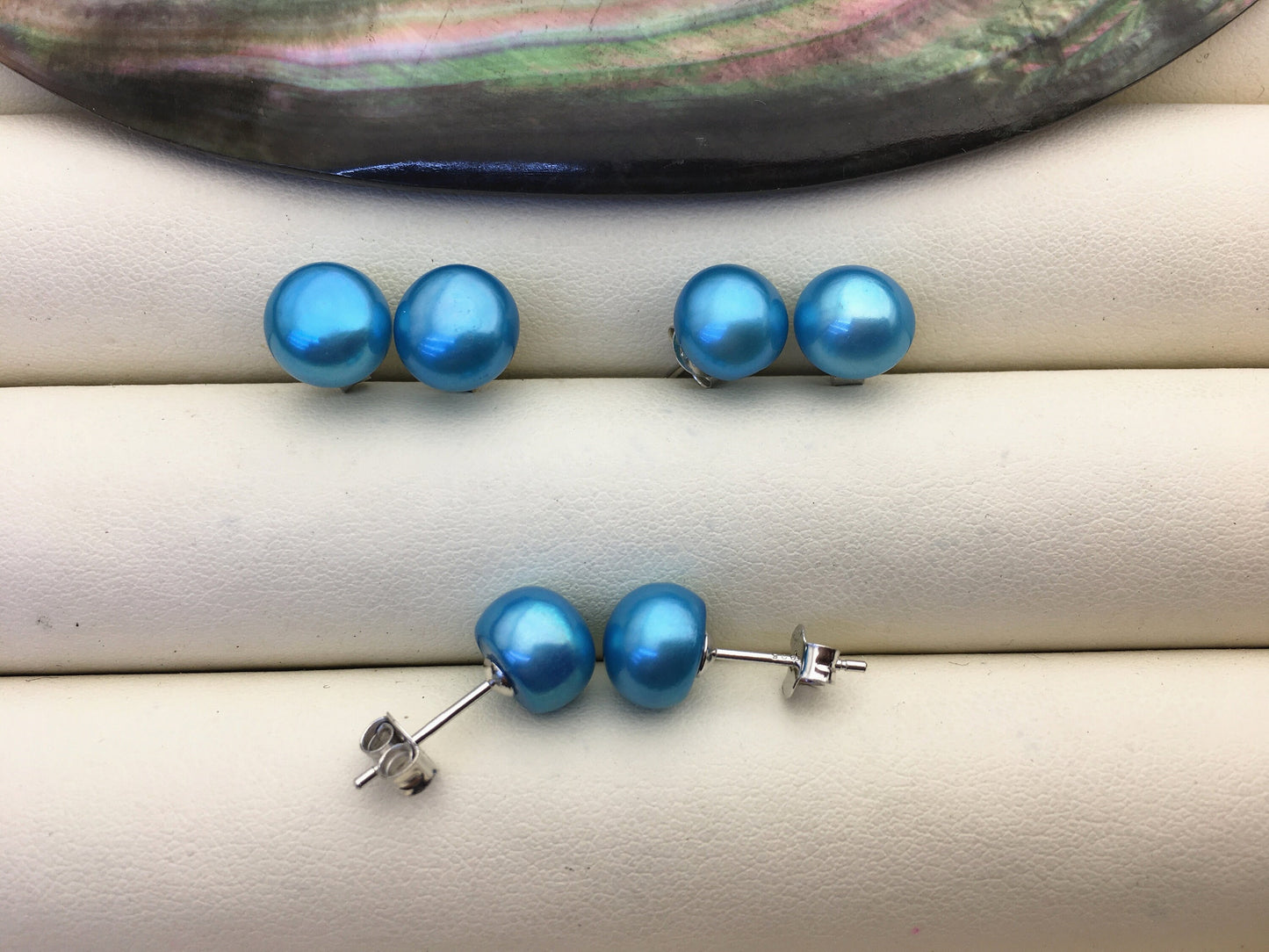 1 pair AAA 8-8.5mm blue pearl stud earrings,Sterling Silver,SE1-026