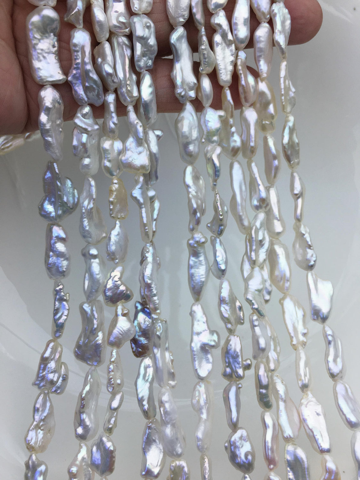 AAA 5-9mm white Keshi Biwa Pearl Necklace,ZS-200-120-19