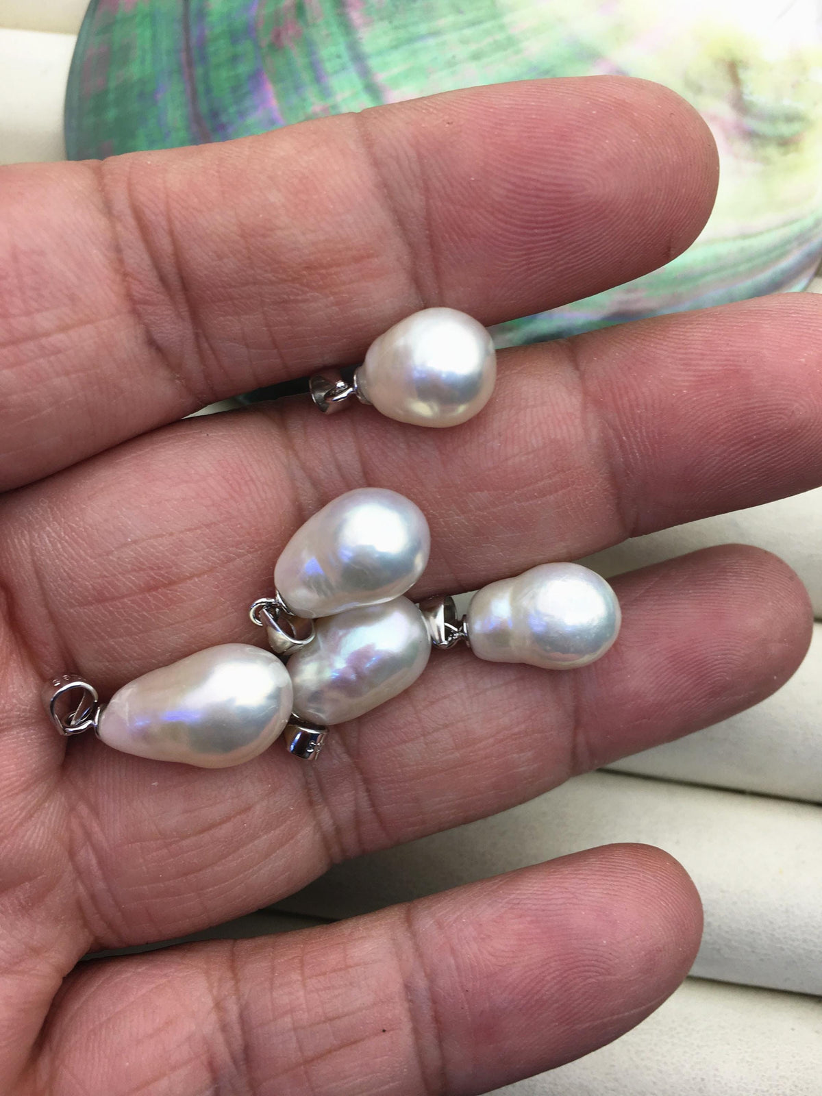 2pcs AAA 9-10mm White teardrop pearl pendant , Drop Rice Pearl necklace- NC1-033-5