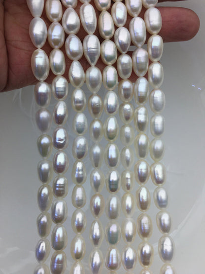 AAA- 7.3-8mm x 10-12mm Cultured White Freshwater Rice Pearls beads,drop pearl necklace,diy pearl beads,gift for her,LR8-2A-2