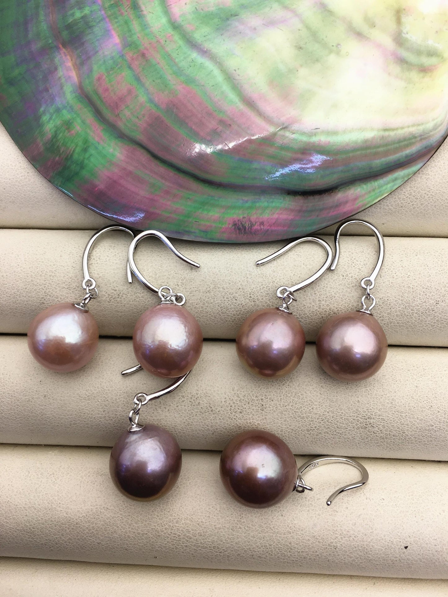 AAA 11-12mm purple oval near round edison pearl dangle earrings,SE3-T9-73