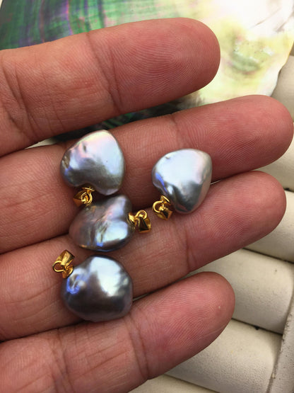 2pcs AAA 14-15mm Gray Heart pearl pendant,sterling silver pearl pendant,NC1-T17