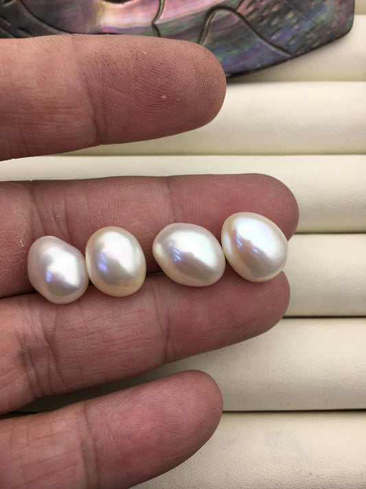2 pairs AAA 10.3-11.3mm White Nugget baroque loose pearl pairs for stud earrings - no hole - ZS-103-37-15