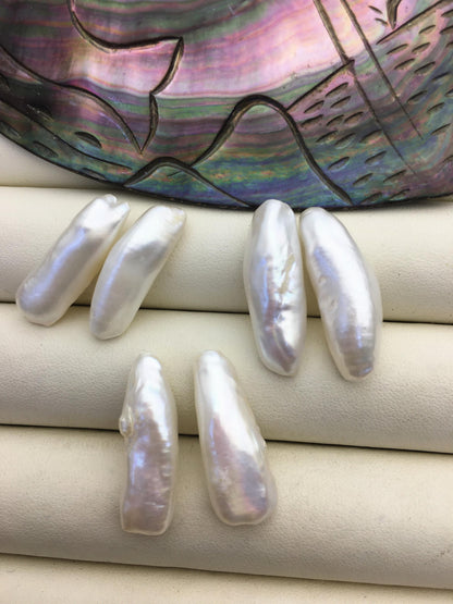 2 pairs AAA 8.5-11mm Thick White Biwa keshi pearls Pairs,for make dangle earrings,no hole,ZS-127-36-1