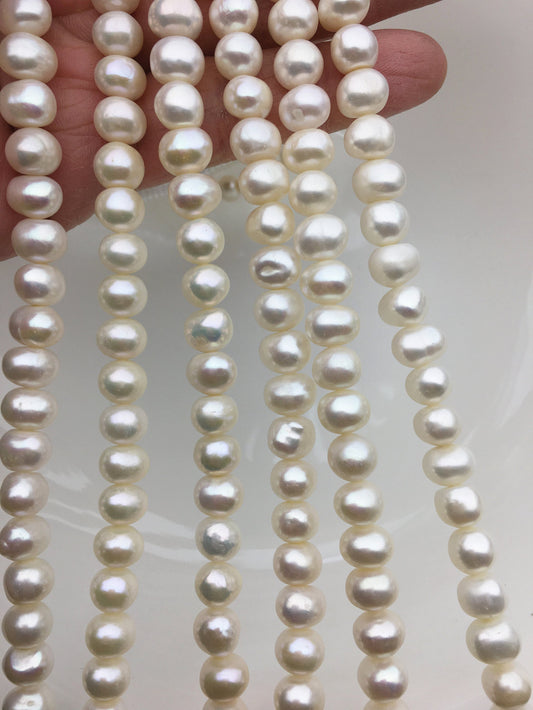 AA+ 7.5-8.3mm white baroque button potato freshwater pearls,8mm Rondelle pearl Beads,SM8-2A-4