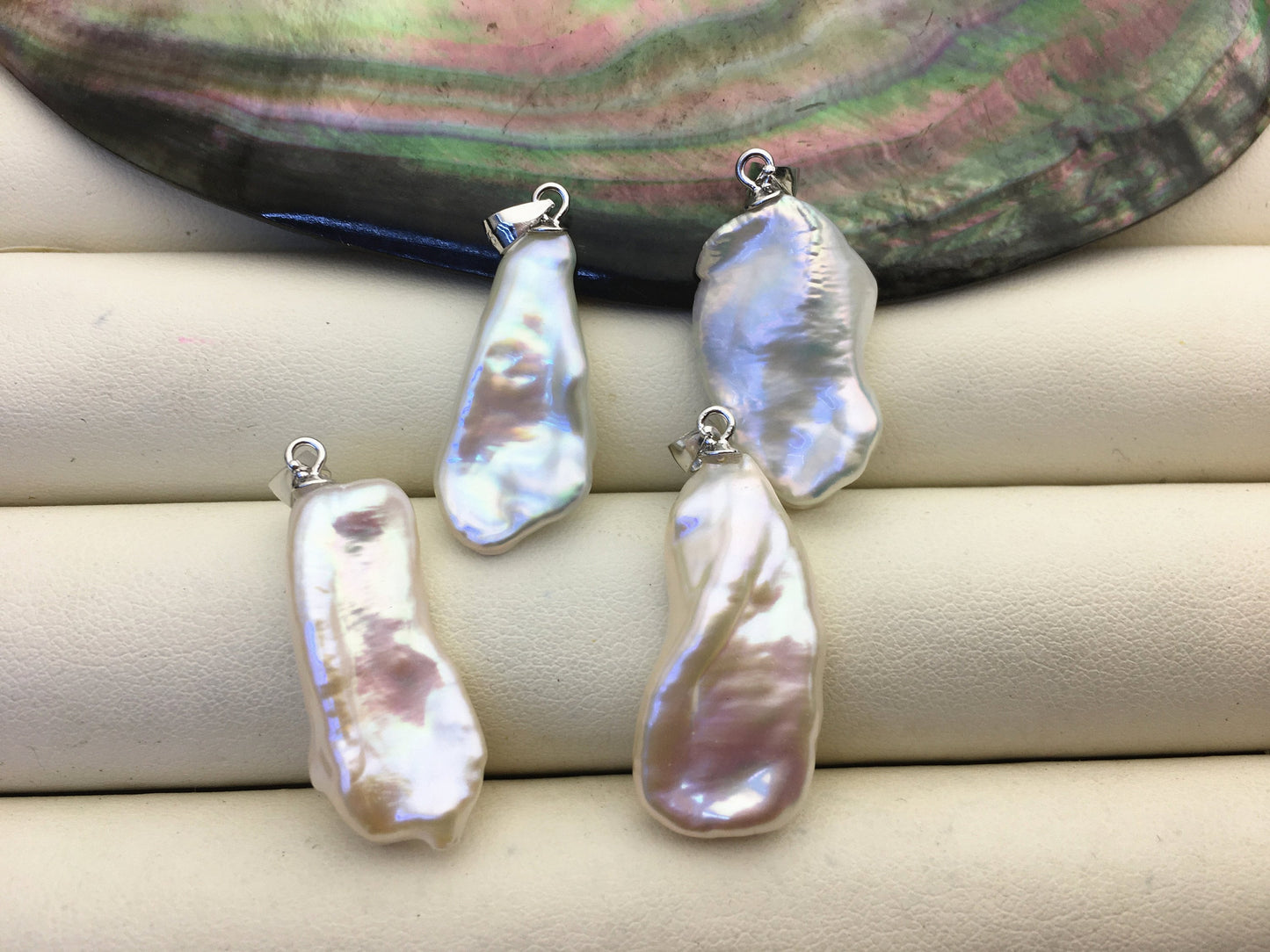 2pcs AAA 10-11mm White Long Keshi freshwater pearl pendant,sterling silver,NC1-T4