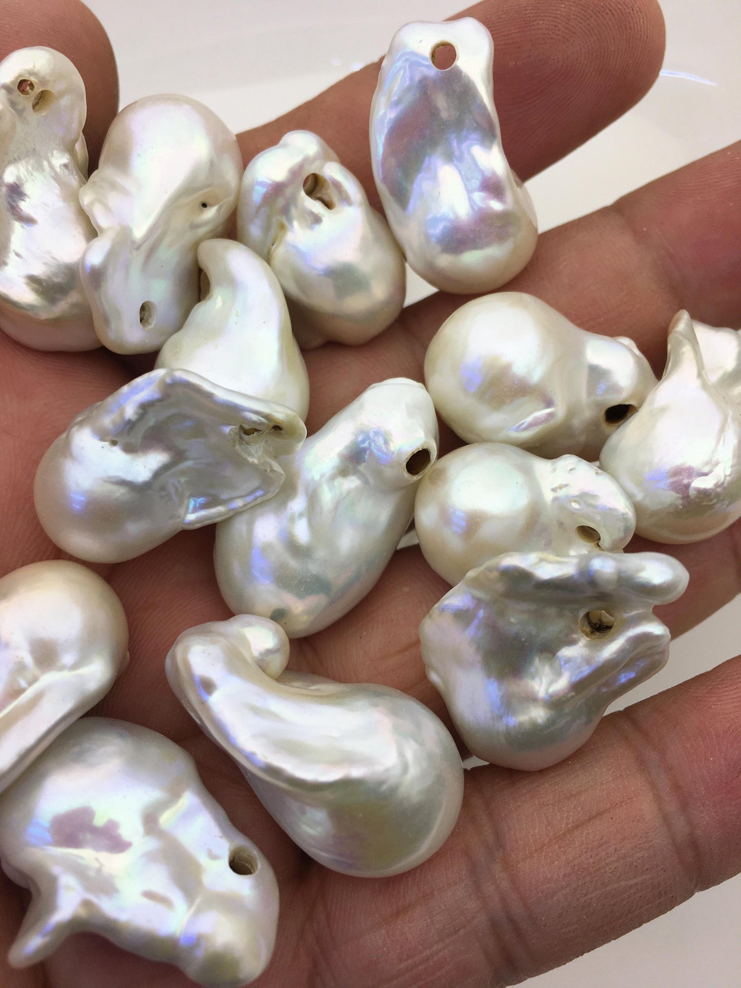 5pcs AA+ 14-17mm Huge White Flame ball Pearl - 2.2mm side large hole,FL15-T6