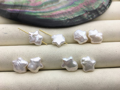 10 pairs AA 9-12mm White Five pointed star Shape Freshwater Pearl White loose Beads Piar,wholesale,ZS-103-37-11