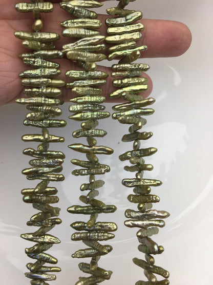 AA 3-4mm green Biwa Pearl Necklace,Genuine Fresh Water Pearl,Wedding Necklace,Mothers Day,ZS-80-10-30