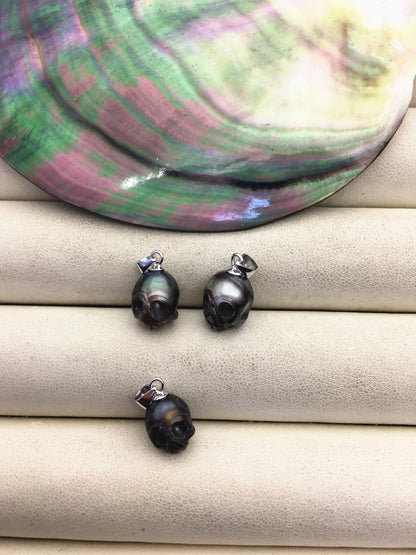 1pc AAA 8-9mm Black HandMade Carved Skull Freshwater Pearl Beads For necklace pendant earrings,DIY pearl,NC1-012-5