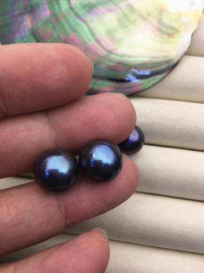 1 pair AA+ 12-13mm black round edison pearl stud earrings,S925 Sterling Sliver stud earrings,wedding pearl earrings,SE3-T9-39