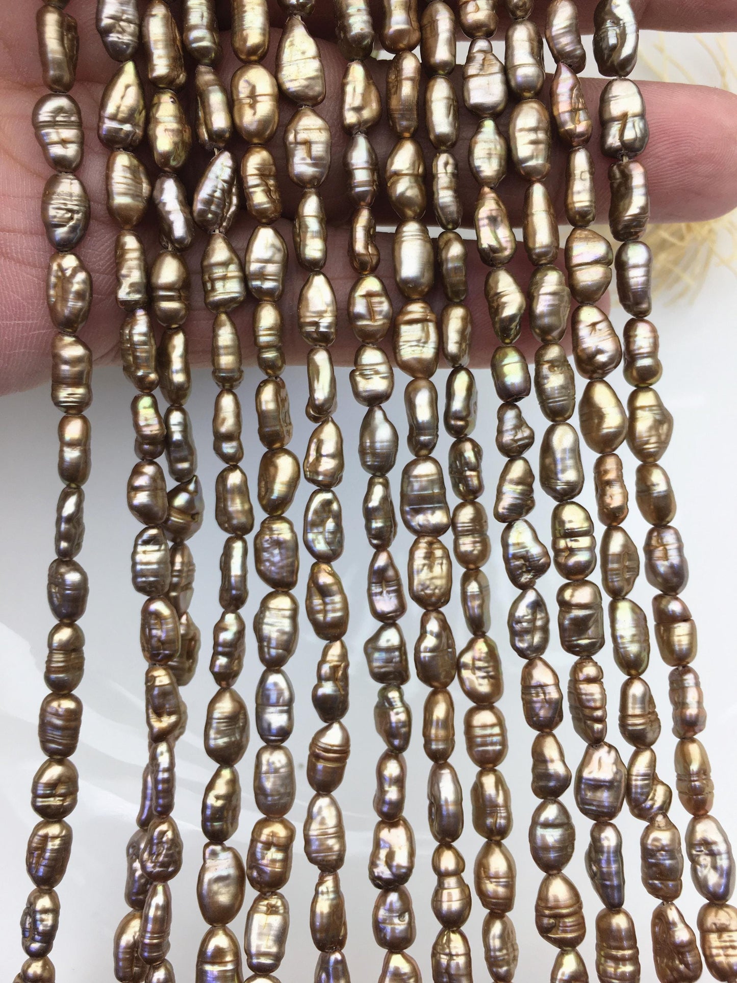 AA 5-6mm browntoothpick Biwa Pearl Necklace,Genuine Fresh Water Pearl,Wedding Necklace,Mothers Day,ZS-80-10-23