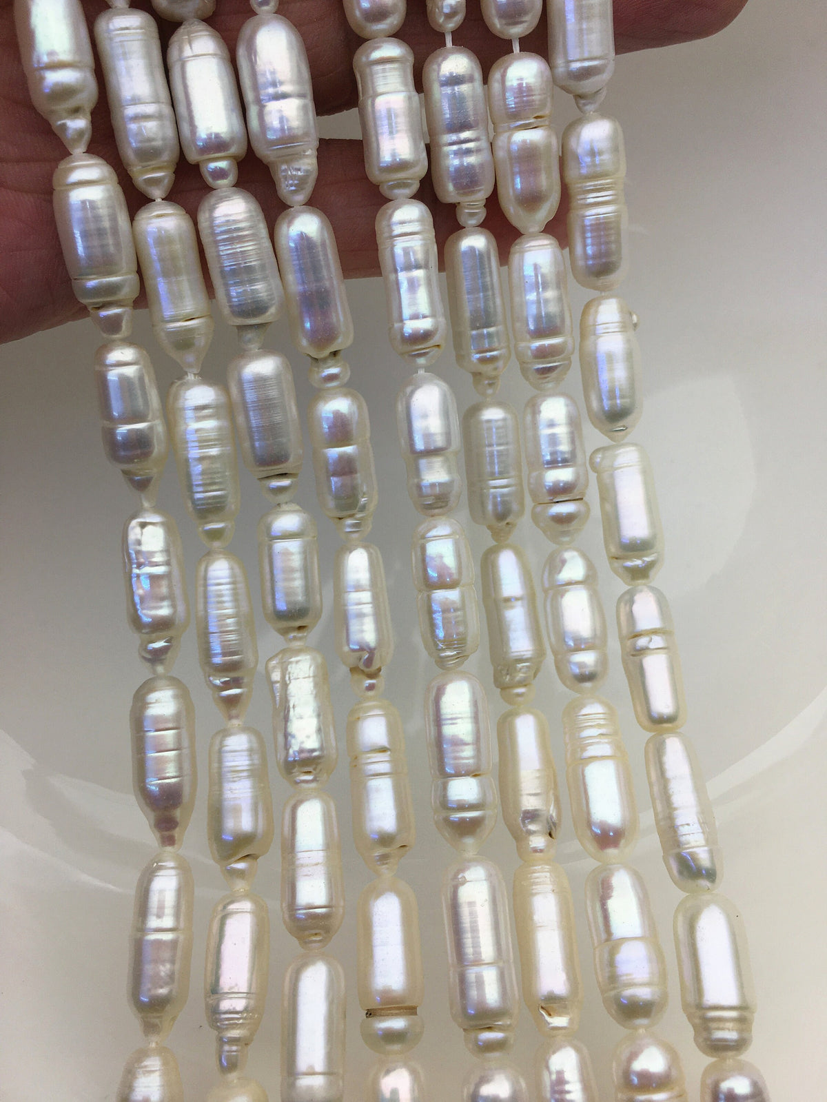 AA+ 7-8x16-20mm White Cylinder Shape Freshwater Pearl,one full strand,wholesale,ZS-103-18-3