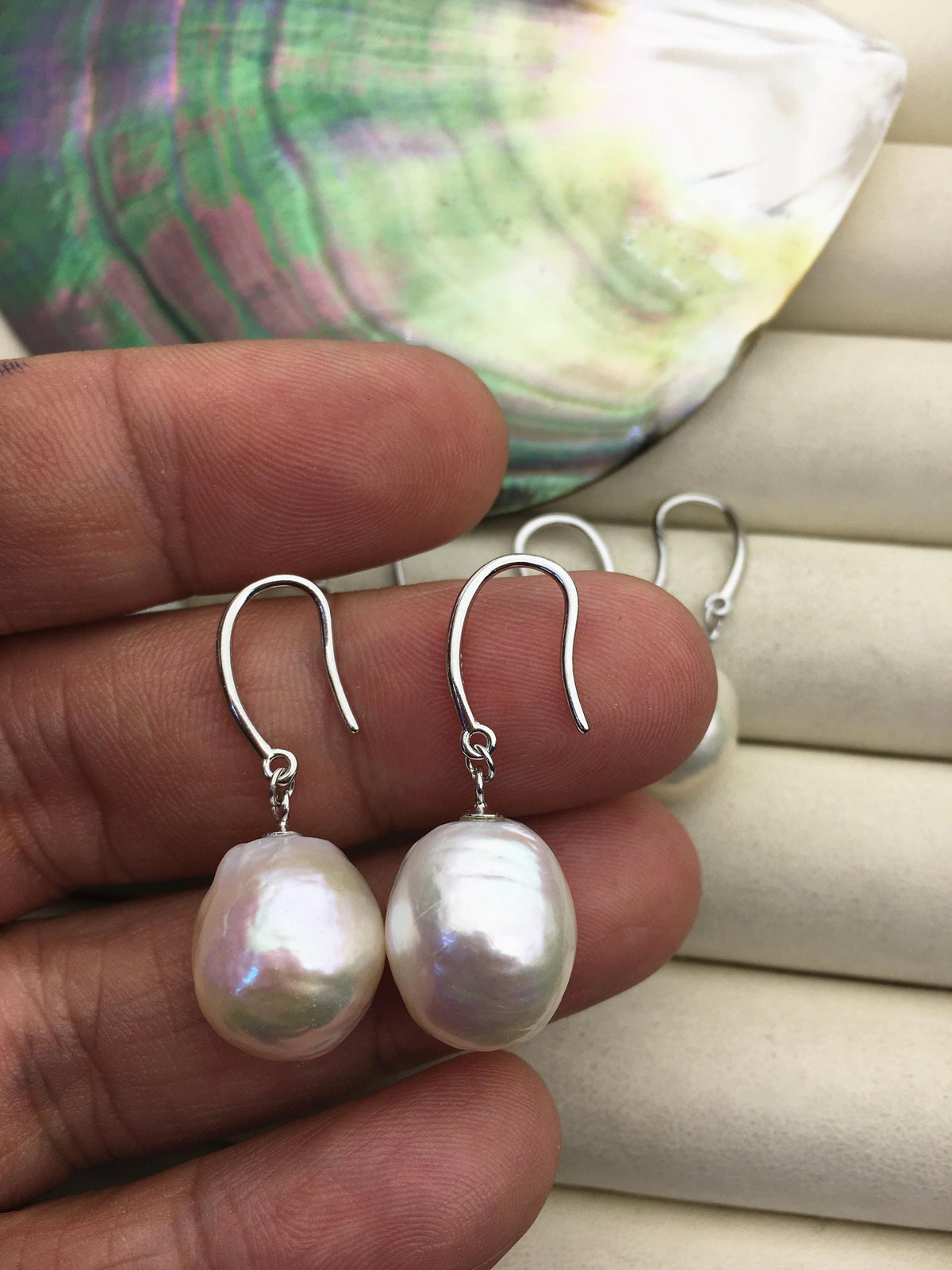 1 pair AAA 13-14mm white drop edison pearl dangle earrings,S925 Sterling Sliver earrings,wedding pearl earrings,SE3-T9-1