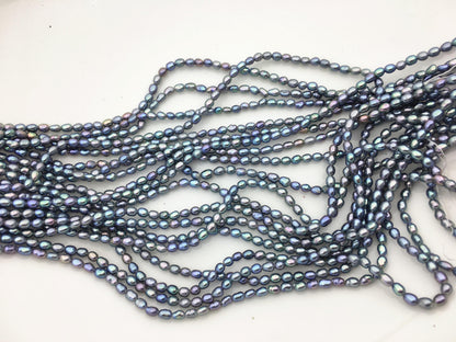 AAA 3-3.5mm Tiny black blue peacock nugget rice freshwater pearls,irregular nugget freshwater pearl strand,LM3-3A-20