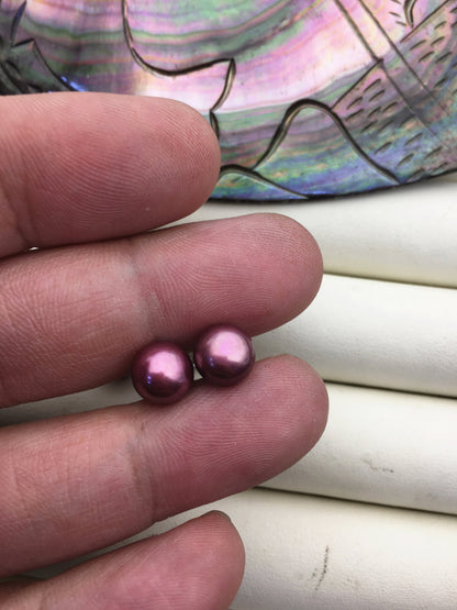 AAA 8-8.5mm red Brown Freshwater Pearl Stud Earrings, pearl earrings,Wedding,classic pearl studs,SE1-062