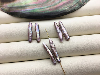 AAA- 3-5x20-25mm Purple Toothpick pearls Pair,for make dangle earrings,0.9mm through hole,ZS-127-62-34