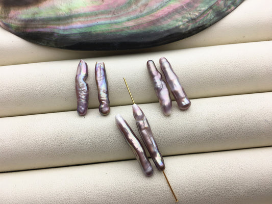 AAA- 3-5x20-25mm Purple Toothpick pearls Pair,for make dangle earrings,0.9mm through hole,ZS-127-62-34