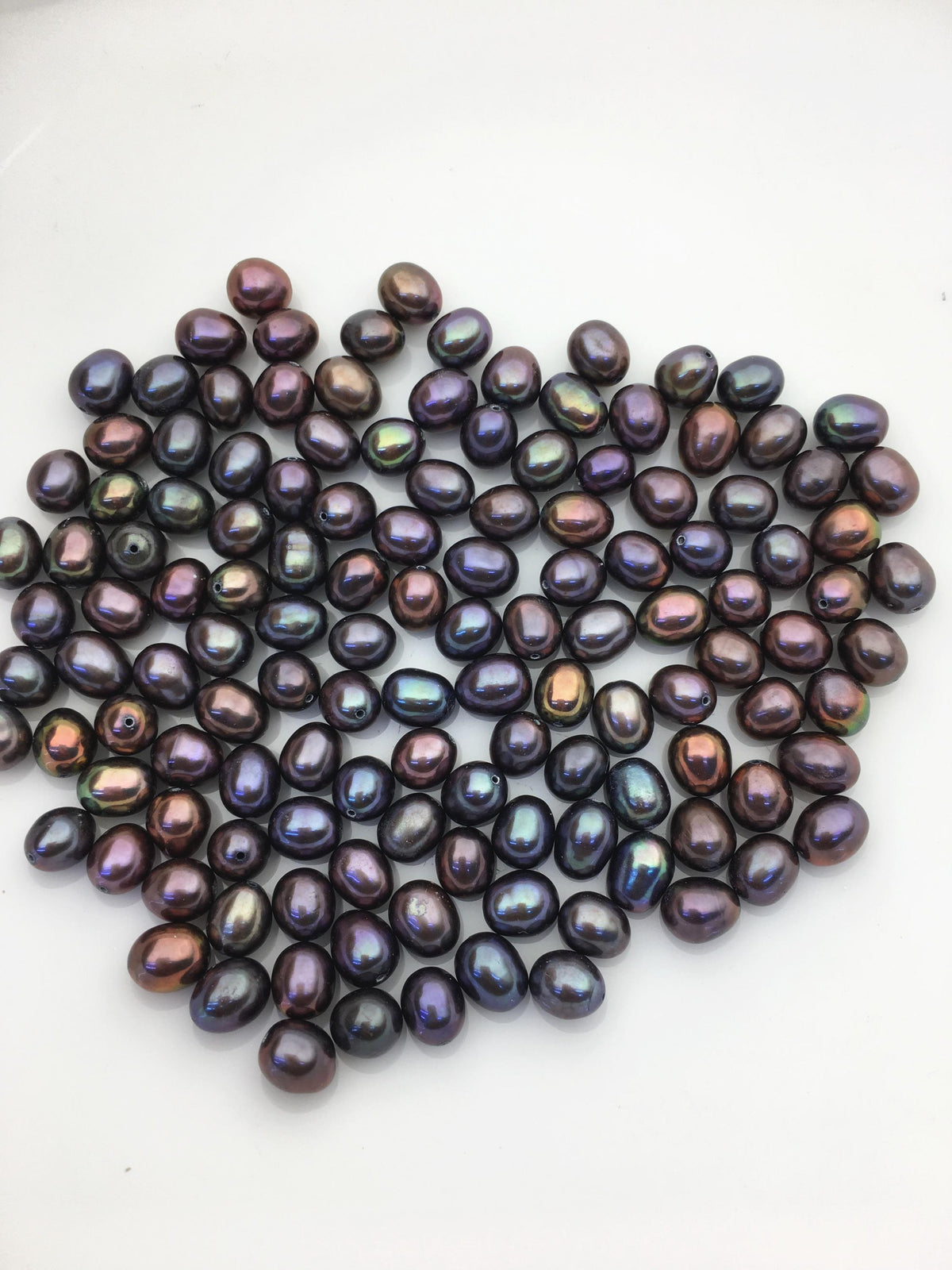30pcs AAA 6.5-7mm green brown black rianbow freshwater pearl,0.7mm through hole,LR6-T2
