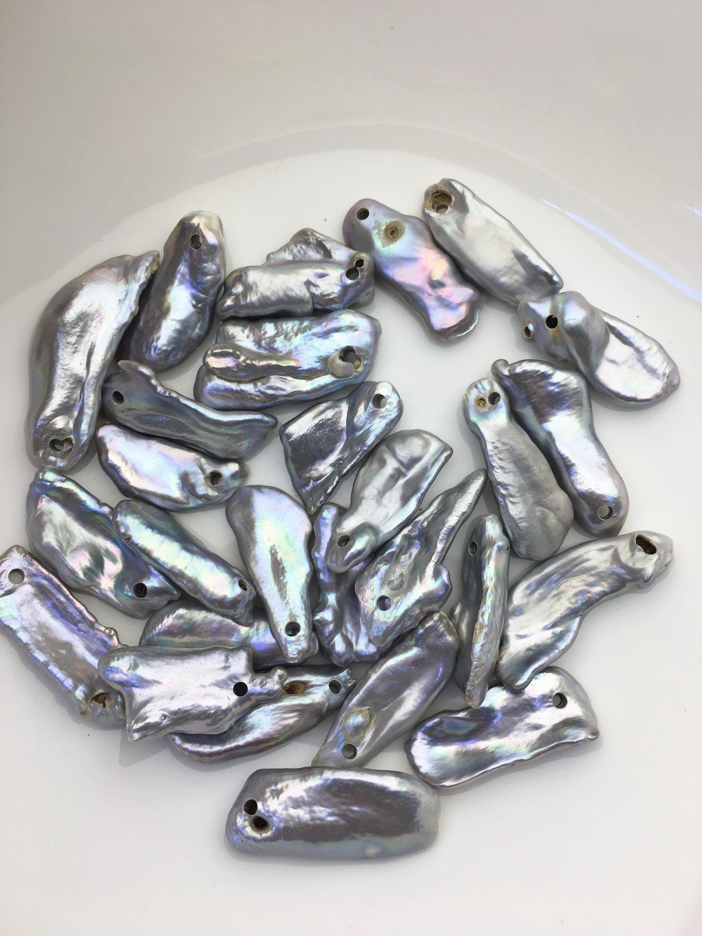 27pcs AA 12-15mm gray biwa keshi Freshwater Pearls, large hole,ZS-80-1-18