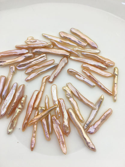 30pcs AAA 3-5mm natural pink peach rainbow Toothpick Freshwater Pearls, no hole,ZS-80-14