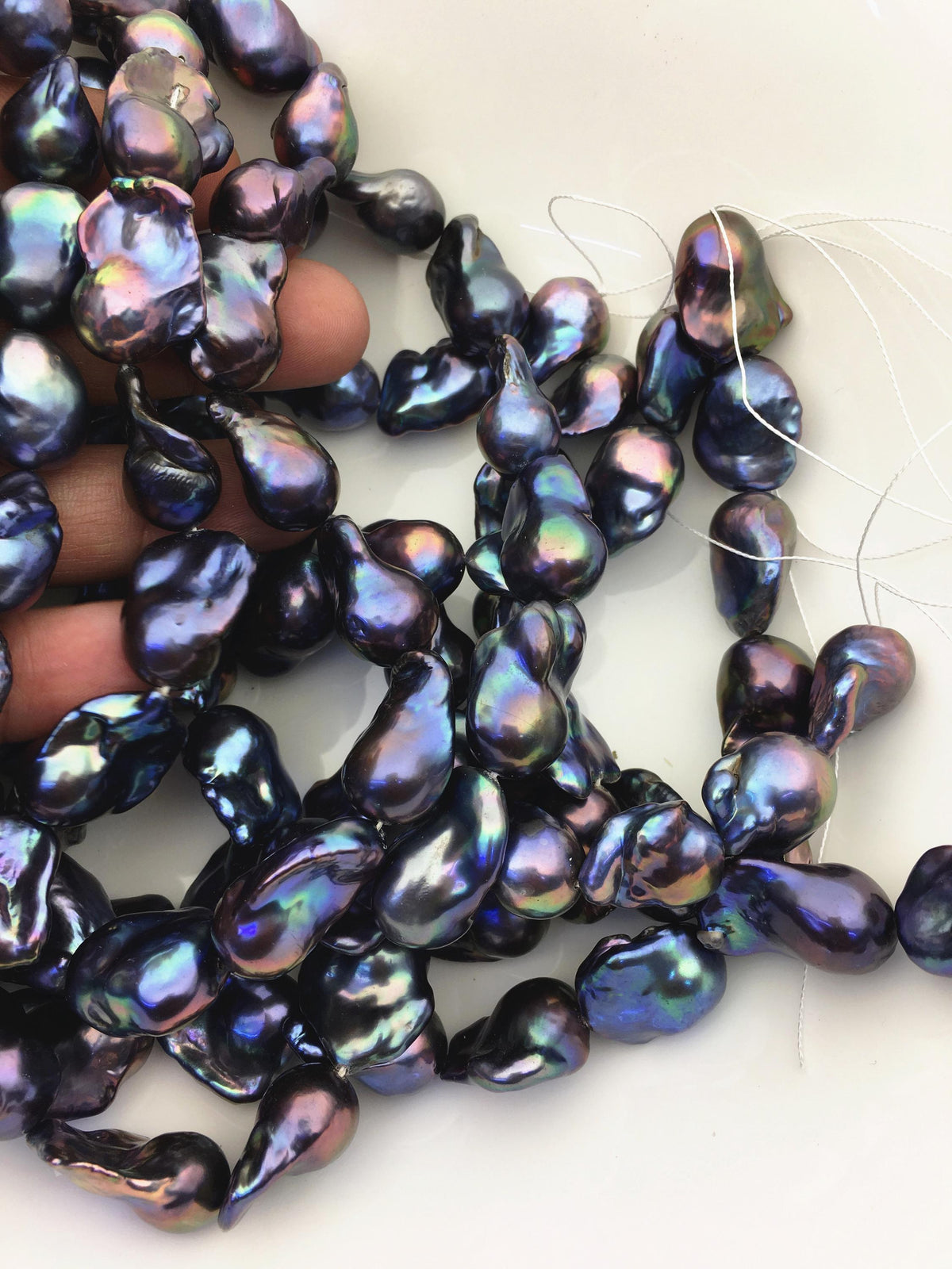 15.5'' AAA 13-17mm Black Green Blue Rainbow flame ball pearl,FL15-3A-7-6
