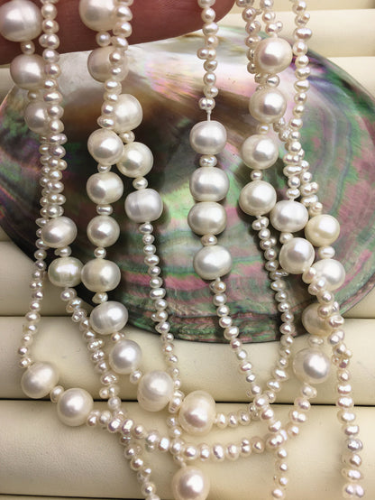 62'' 3mm/8mm AA+ white freshwater pearl Long Necklace,NPN1-044