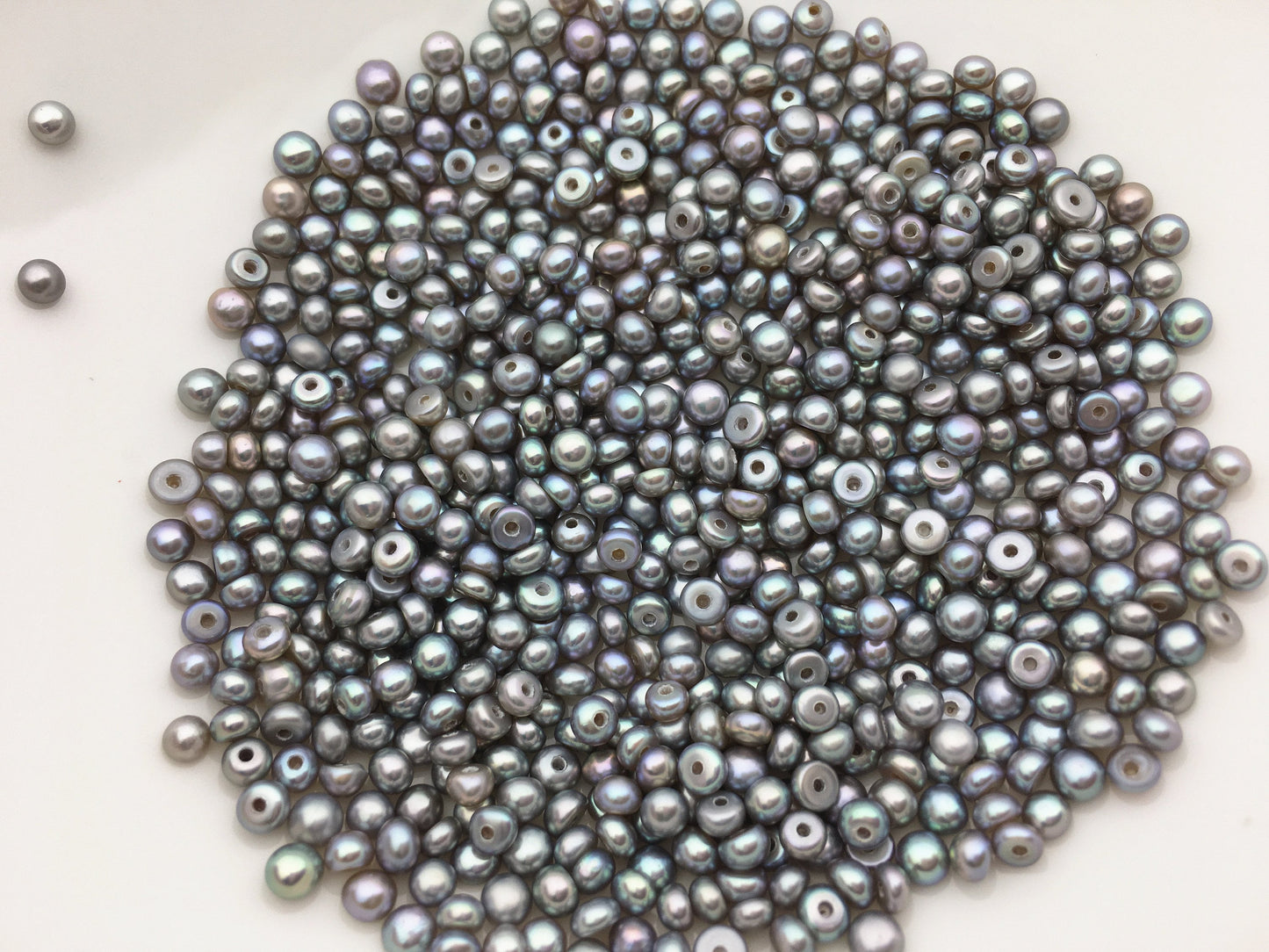 20pcs AAA 3-3.5mm Gray Seed Button freshwater Pearls,half drilled,BTN3-4A-8-1
